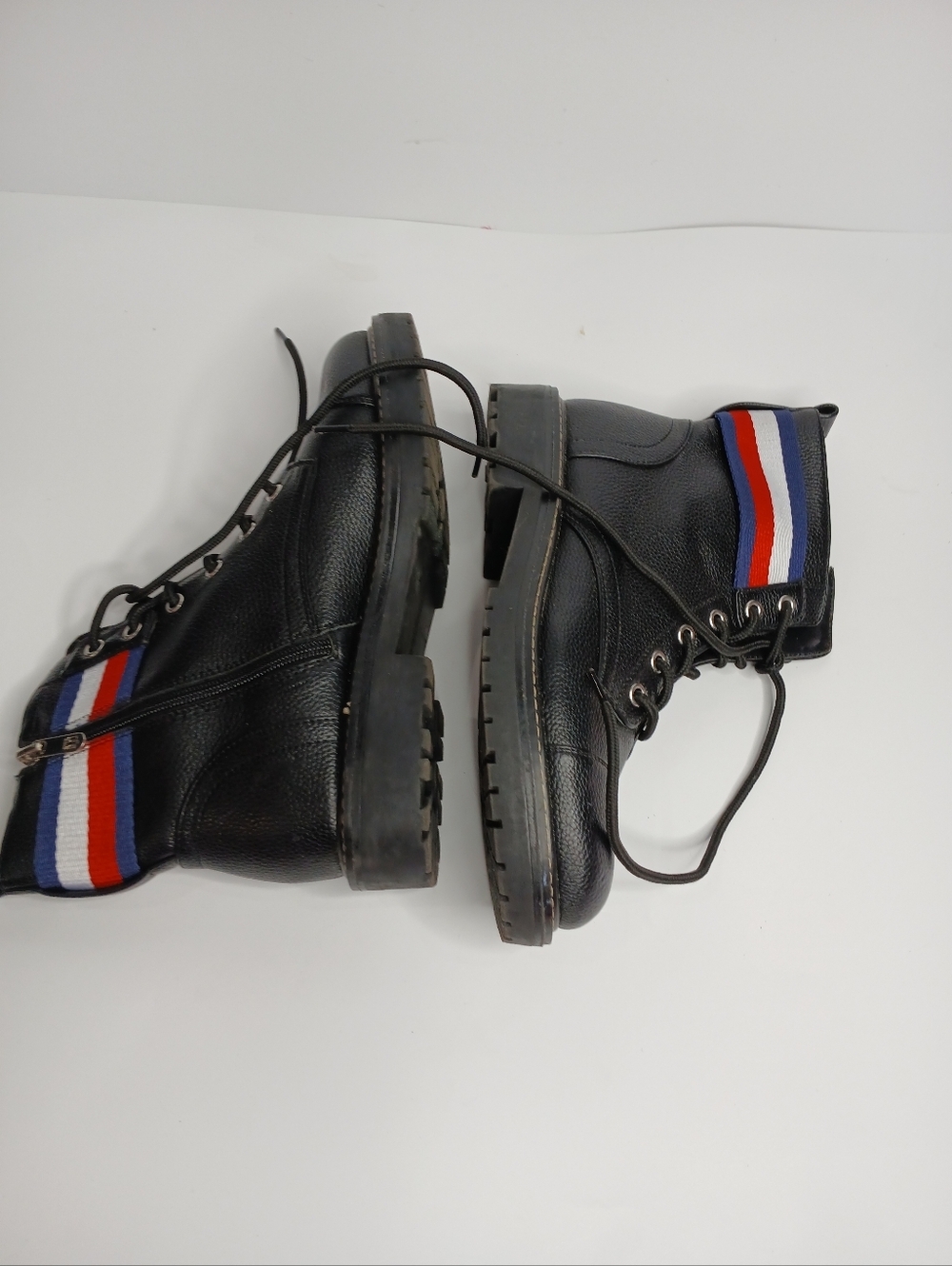 Tommy Hilfiger Black Leather Ankle Boots Size 10 | Chunky Sole Lace-Up | Casual - Picture 5 of 8
